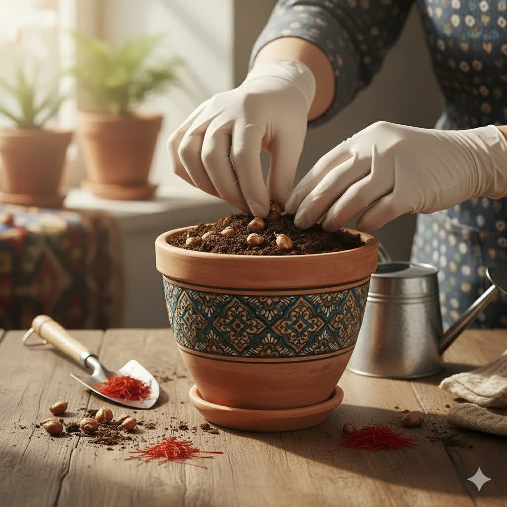 زمان کاشت زعفران در گلدان